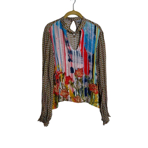 Anthropologie Tops - Anthropologie Conditions Apply Mixed Print Bobo Keyhole Blouse Medium